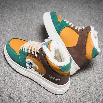 High-top men s shoes 2025 new winter velvet warm cotton shoes men s leather shoes waterproof casual canvas white shoes 39