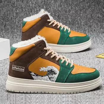 High-top men s shoes 2025 new winter velvet warm cotton shoes men s leather shoes waterproof casual canvas white shoes 39