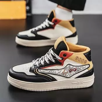 High-top men s shoes autumn 2024 leather board shoes student youth casual little white shoes men s Qitian great saint training shoes 39