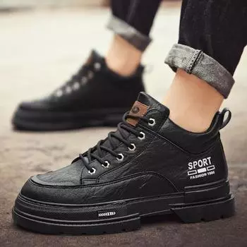 High-top men s shoes autumn 2025 new black versatile casual leather shoes men s spring and autumn sports non-slip tooling leather boots 39