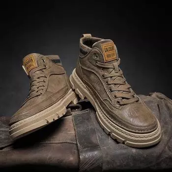 High Top Men s Shoes Autumn and Winter Men s Anti-skid Leather Shoes Waterproof Casual Men s Motorcycle Boots 39