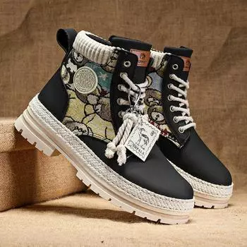 High-top men s shoes autumn and winter new Korean version bear shoes tooling boots locomotive men s shoes outdoor retro leather boots heighteni 39