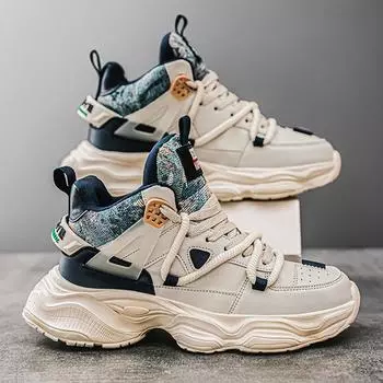 High-top men s shoes autumn and winter 2024 new youth athleisure versatile thick-soled heightened non-slip daddy tide shoes 39