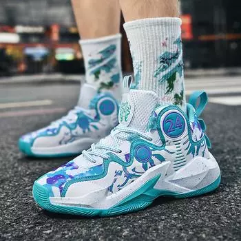 Мужские кроссовки с высоким верхом осенние новые на мягкой подошве боевые баскетбольные кроссовки для старшеклассников нескользящие спортивные кроссовки 36