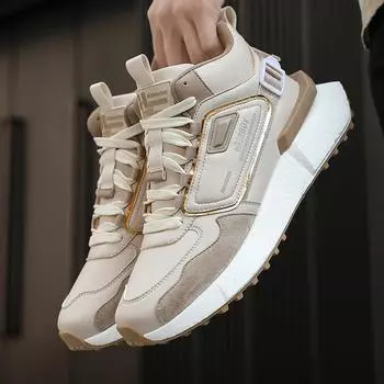 High-top men s shoes fashion trend thick-soled heightening shoes leather surface casual sports shoes winter velvet cotton shoes 38