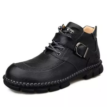 High-top men s shoes leather 2021 autumn and winter trend versatile trendy shoes sports board shoes outdoor casual soft-soled leather shoes 38
