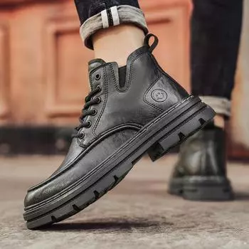 High-top men s shoes retro style fashion Martin boots leather lace-up platform tooling shoes student trend platform shoes 39