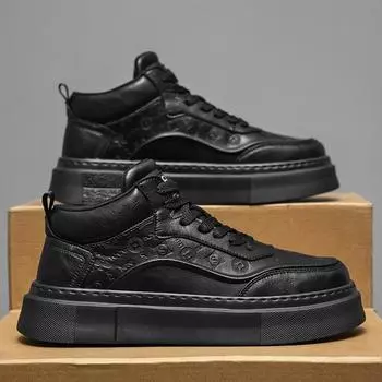 High-top men s shoes spring new 2025 platform casual leather board shoes high value niche design heightening sports shoes 39