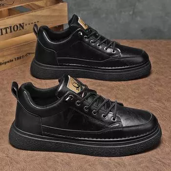 High-top men s shoes spring new breathable non-slip chef shoes men s versatile black leather shoes sports shoes casual board shoes 39