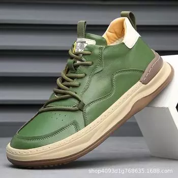 High-top men s shoes with velvet 2024 winter new leather sports shoes men s trend versatile warm casual cotton shoes 38