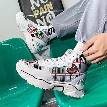 High Top Men s Sneakers Shoes Autumn Platform Breathable Graffiti Canvas And Pu Man Shoe Tenis Masculino Zapatillas Hombre 39