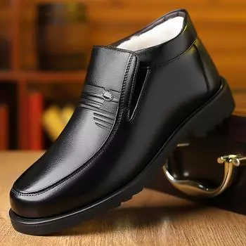 High-top Men s Wool Winter Shoes New Style Business Casual Leather Shoes Genuine Fleece Lined Warm Cotton Waterproof 38