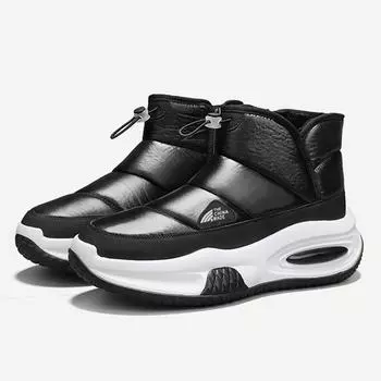 High Top Men Snow Boots Warm Fleece-Lined Fashion Down Fabric Man Cotton Shoe Thick Sole Comfortable Ankle Boots Slip-on Loafers 39