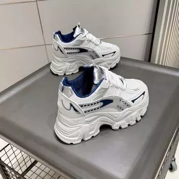 High-top mesh lace-up sneakers women s autumn new round-headed little white shoes college-style small dad shoes 35