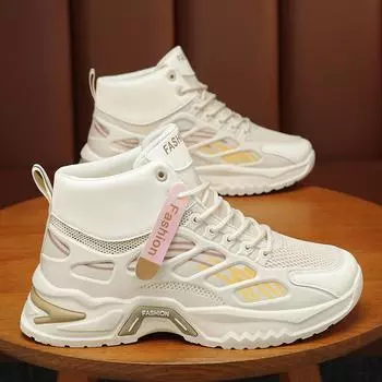 High Top Mesh Versatile Casual Thick Bottomed Running Shoes for Men Breathable Fashionable Trendy Youth Sport Daddy Footwear 39 белый