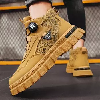 High-top rotating buckle Martin boots men s shoes autumn and winter new casual outdoor hiking shoes men s thick-soled heightening tooling boots 39