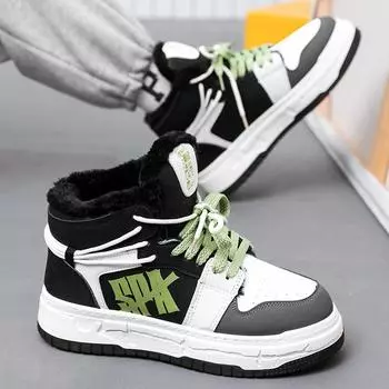 High top shoes boys new velvet thickened baseplate shoes youth trend sports casual skateboard shoes 39