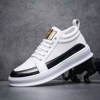 High-top shoes men s white trendy men s shoes autumn new metal color matching board shoes youth Internet celebrity trendy brand Korean fashion 38