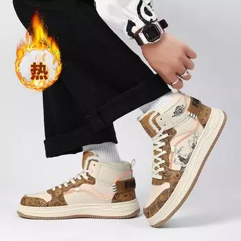 High-top shoes men s winter large-size men s shoes 45 fleece warm cotton shoes 46 teenagers 47 students sports and leisure board shoes 39