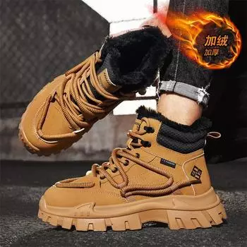 High-top shoes men s winter men s shoes fleece warm Martin boots leather surface outdoor wear-resistant trend casual tooling boots short boots 39