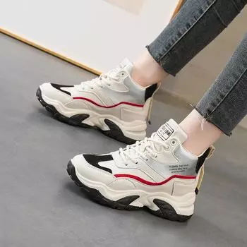 Высокие туфли женские 2024 года с мягкой подошвой осенние туфли для студентов универсальные супер-пожарные осенние новые туфли для доски спортивная обувь женская обувь 35 чёрный