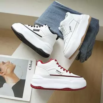 High-top shoes women s new little white shoes casual shoes student Korean version versatile sports shoes women s thick-soled heightening board shoes 35 бежевый