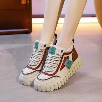 Высокие туфли женские туфли 2024 новые осенне-зимние туфли на платформе с увеличенным голенищем повседневные универсальные спортивные туфли бархатные хлопковые туфли 35 красный