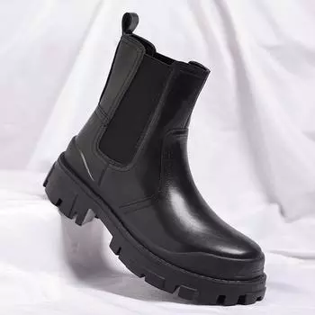 High Top Slip on Shoes High Quality Leather Outdoor Men Basic Boots Non-slip Walking Boots Male British Style Motorcycle Boots 38 чёрный