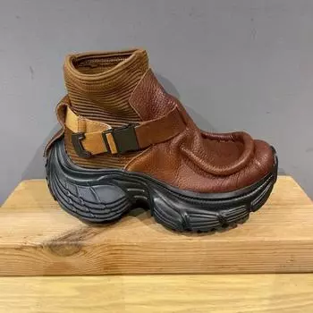 Высокие кроссовки размера плюс 45 46 мужские дизайнерские носки модные повседневные кожаные дышащие туфли на платформе с увеличенным ростом 40 коричневый