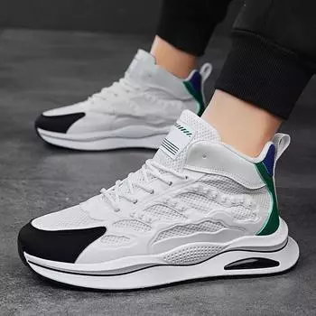 High-top sports shoes men s spring and summer new non-slip lace-up running mesh breathable height-increasing youth casual shoes 39