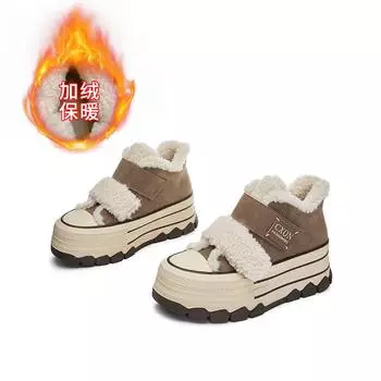 High-top velvet board shoes women s 2025 winter new thick-soled Velcro white shoes women s casual versatile muffin women s shoes 35