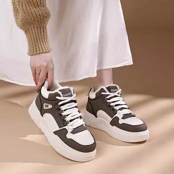 High-top velvet sports and leisure women s shoes autumn and winter new velvet white shoes female student cotton shoes 35