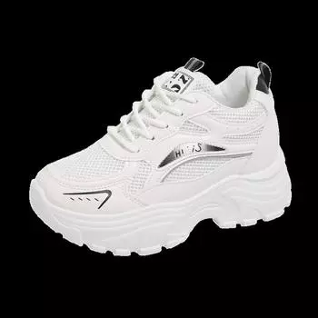 High-top versatile mesh sneakers women s new autumn lace-up running shoes women s height-increasing dad shoes 36