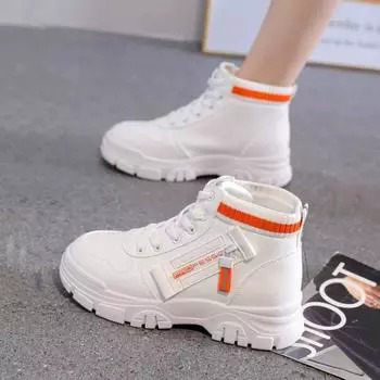 High Top Women s Shoes 2024 Autumn Winter New Street Auction Height Increasing Board Shoes Casual Solid Color Vulcanized Shoes 36 оранжевый