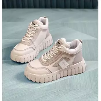 High-top women s shoes 2025 new thick-soled heightening board shoes casual versatile sports shoes women s single cotton same foreign trade 36