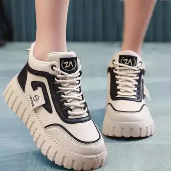 High-top women s shoes 2025 new thick-soled heightening board shoes casual versatile sports shoes women s single cotton same fashion trend 36