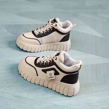 High-top women s shoes 25 new thick-soled heightening board shoes casual versatile sports shoes women s single cotton same comfortable dad shoes 36 чёрный