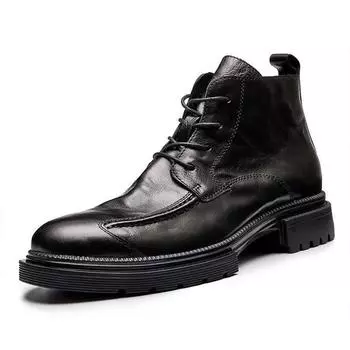 High Top Zipper Style Thick Bottom Lace Up Round Toe Short Boots Anti Slip Wear-Resistant 2024 Winter Boots For Men Work Shoes 38 чёрный