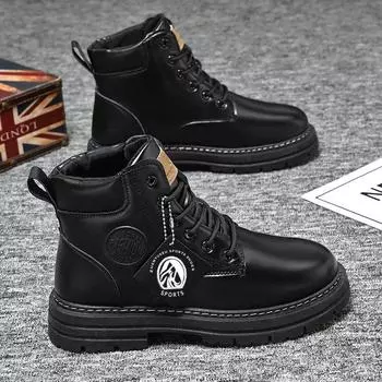 High Tops Boots Leather Casual Cotton Shoes Outdoor Sports Men s Tooling Fashionable Water Proof Non-slip Boot Men s Biker Boot 39 чёрный