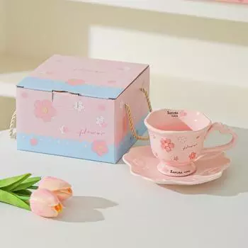 High Value Cherry Blossom Relief Mug Personalized Creative Girl Heart Home Ceramic Water Cup Coffee Cup Saucer Souvenir 201-300ml