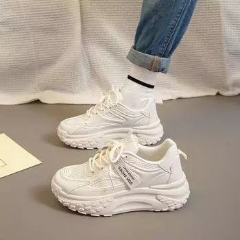 High-value Dad Shoes Women s Versatile New Summer and Autumn Thick-soled Leather Surface Casual Sports Little White Shoes Single Shoes 35 чёрный