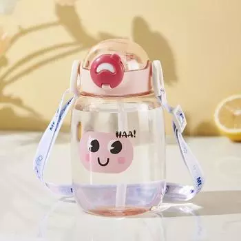 High value diagonal straw cup cute cartoon children s water cup bomb lid 500ml plastic cup 500ml