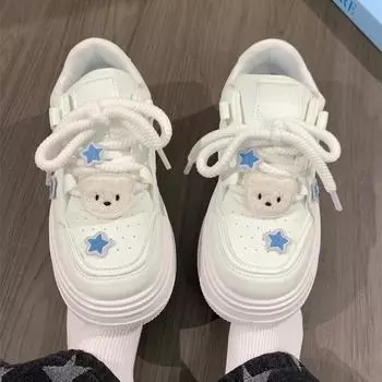 High-value explosive bear thick-soled little white shoes, students versatile and comfortable shoes, niche original casual board shoes 35