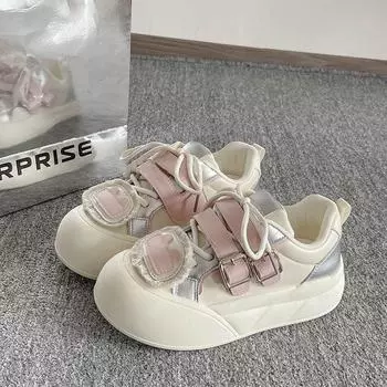 High-value little white shoes women s new niche design sense ugly cute thick-soled round head versatile trendy bread shoes 35