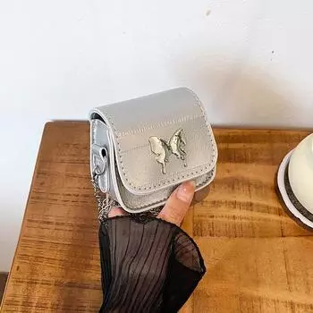 High-Value Mini Change Bag Women S Diagonal Cross-Mouth Red Envelope Butterfly Chain Shoulder Bag серебряный