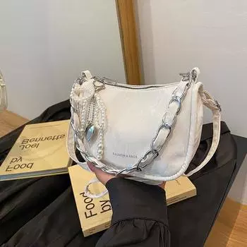 High-Value Niche Bag Women S Autumn Beaded Bow Versatile Messenger Bag Chain Underarm Bag