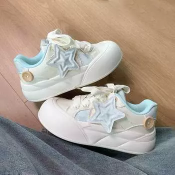 High-value niche wear-resistant board shoes women s 2025 new spring platform white shoes versatile round head bread shoes 35 синий