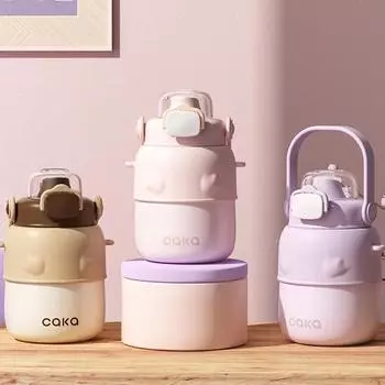 High Value Potbelly Thermos Cup 316 Stainless Steel Inner Tank Outdoor Portable Fashion Strap Large Capacity Straw Kettle 800ml коричневый