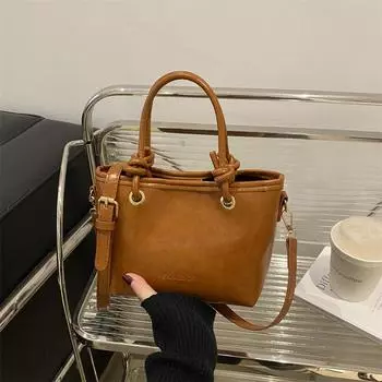 Высококачественная ретро коричневая маленькая сумка женская универсальная сумка-мессенджер портативная сумка-ведро красный