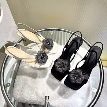 High value retro camellia fairy style elegant sandals 2024 new style with skirt high heels 35